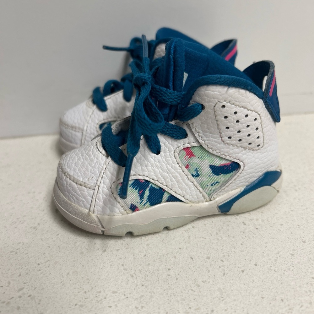Air Jordan 6 Retro Toddler White and Blue Sneakers 4 C